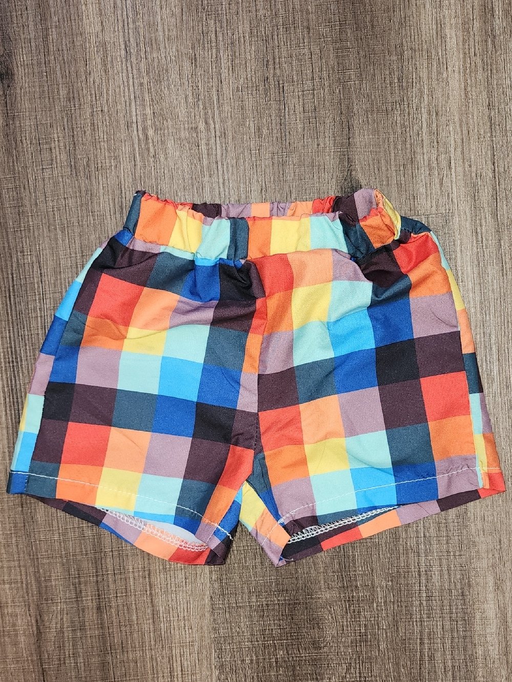 SHEIN Bright Multi-Color Plaid Kids Shorts 12-18 Months
